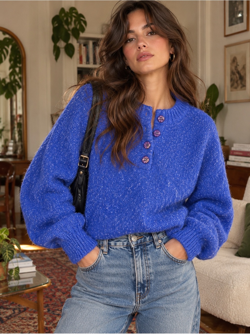 Vintage Blue Fuzzy Knit Sweater